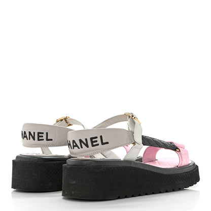 Chanel Lambskin Quilted CC Logo Platform Sandals 39 Black White Pink 4 of 8