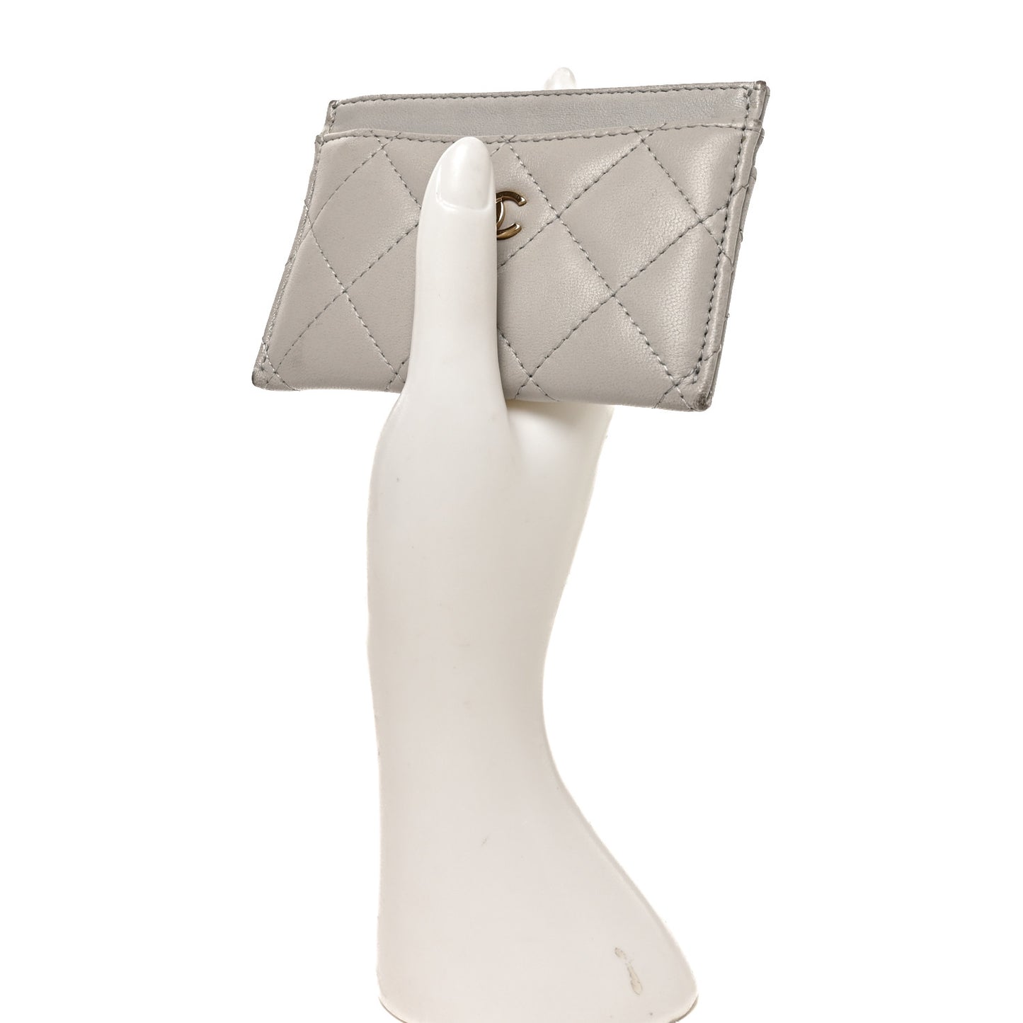 Lambskin Quilted Card Holder Grey