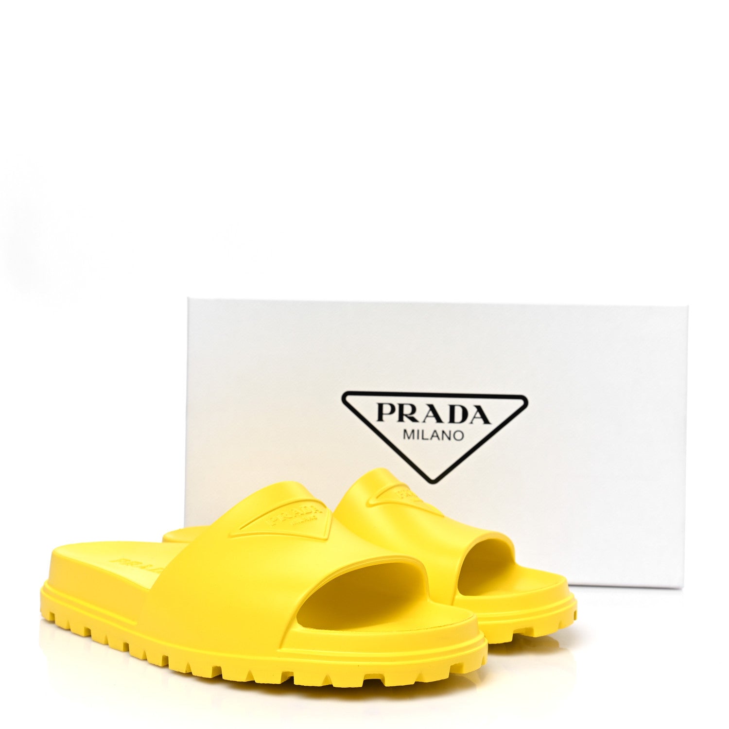 Prada EVA Rubber Triangle Logo Embossed Mens Lug Sole Slide Sandals 11 Sole 10 of 10
