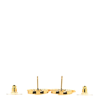 Chanel Crystal CC Shell Earrings Gold Pink 3 of 5