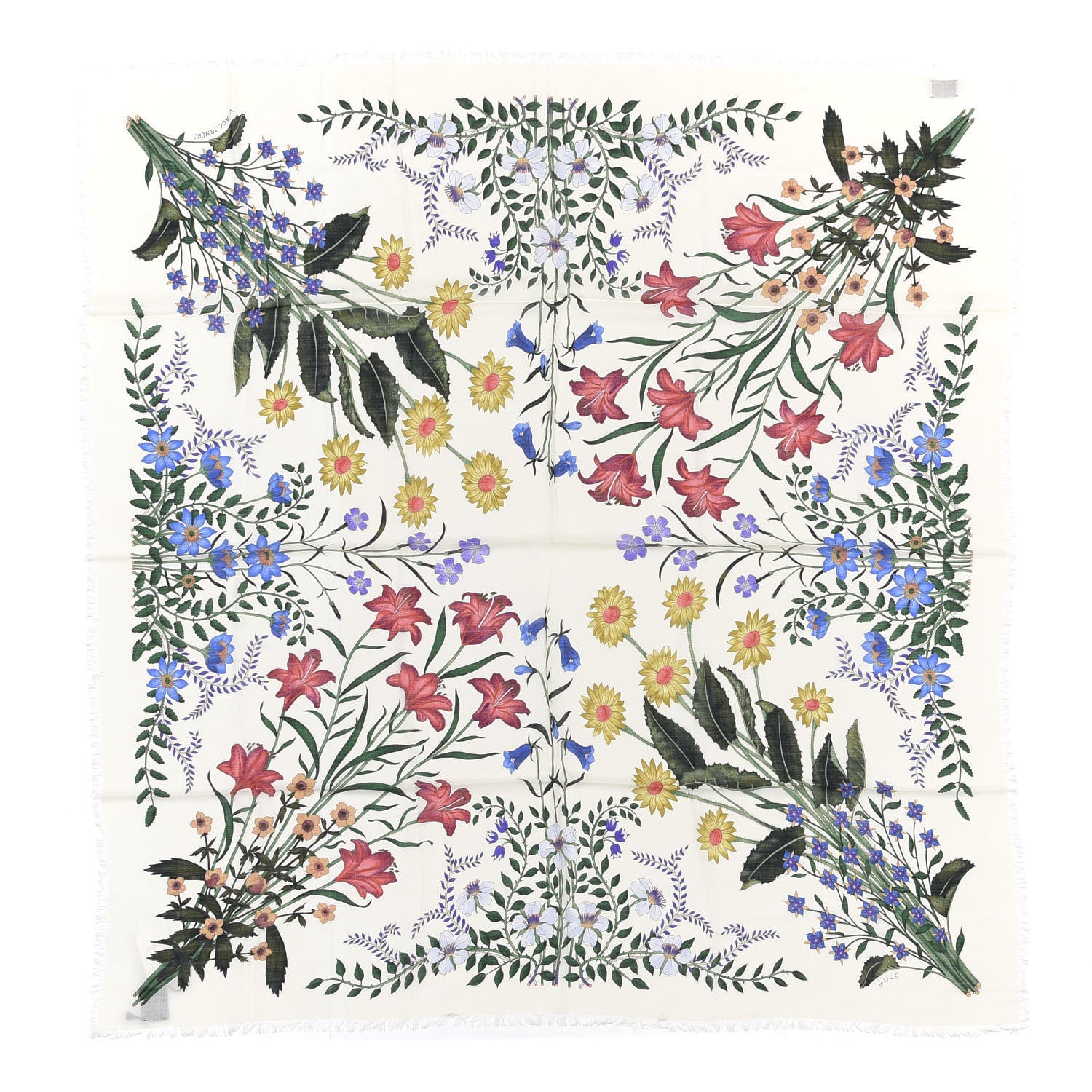 Gucci Silk Twill New Flora Square Scarf Ivory 1 of 6