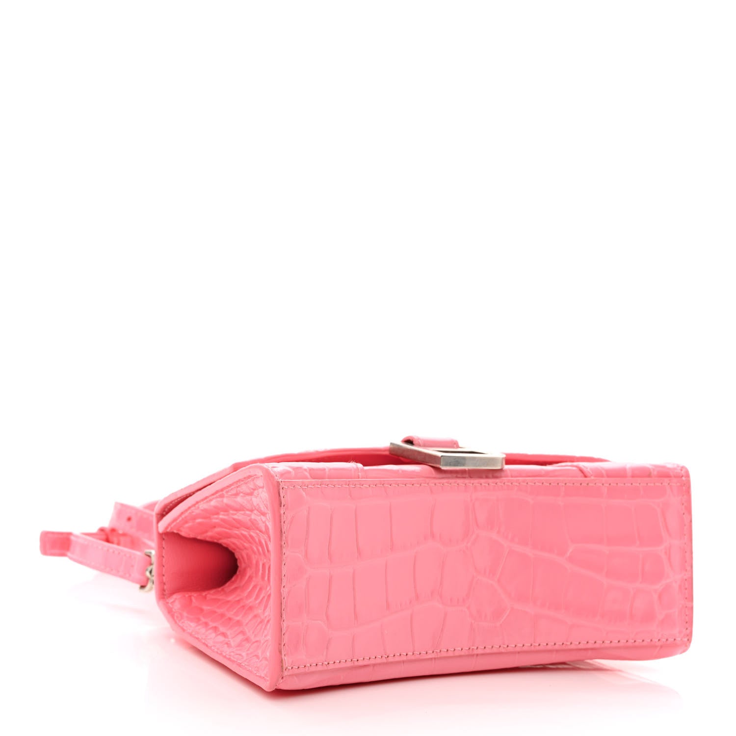 Balenciaga Shiny Calfskin Crocodile Embossed Hourglass Top Handle Bag XS Sweet Pink 4 of 14