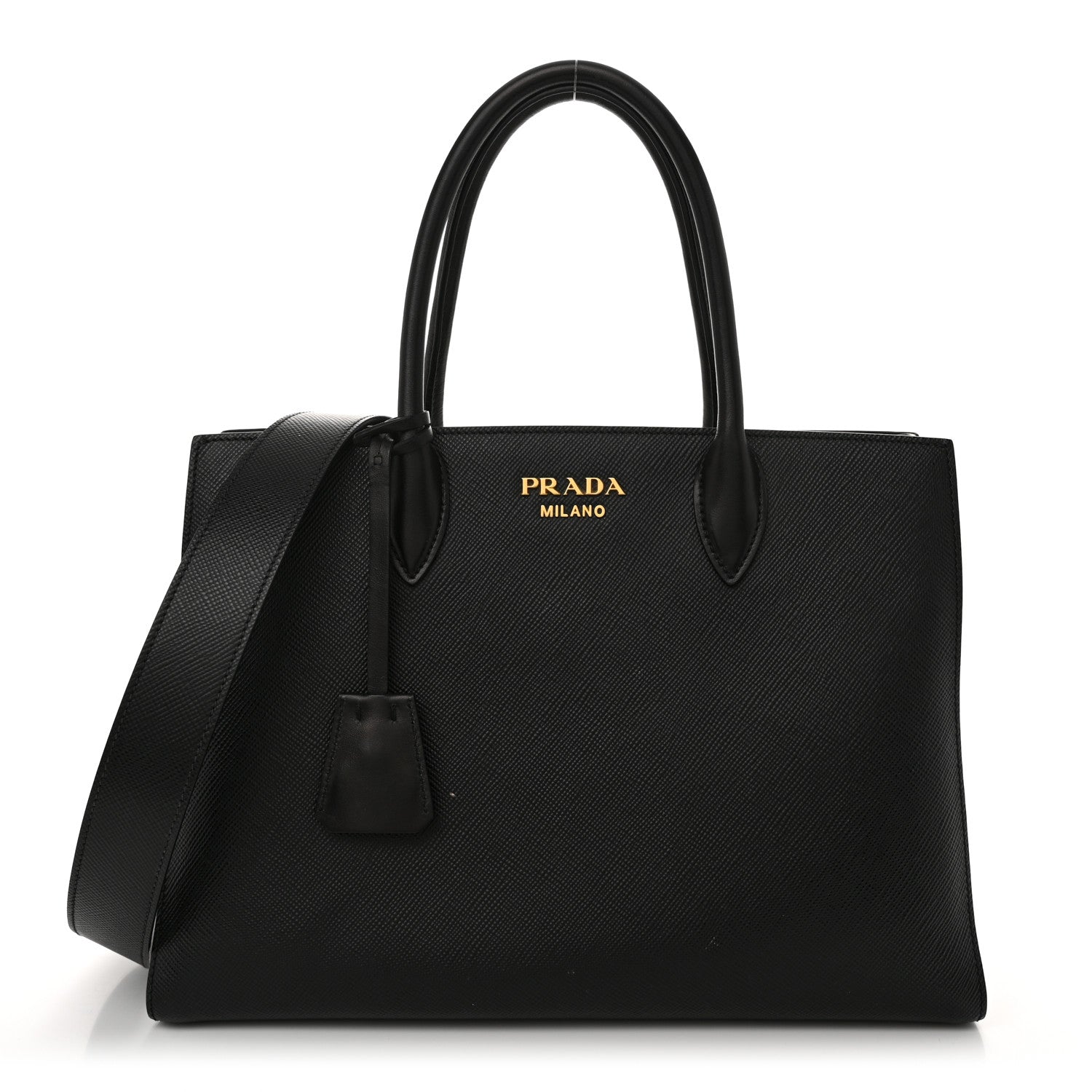 Prada Saffiano Cuir Calfskin Large Double Handle Bag Black Fuoco 1 of 10
