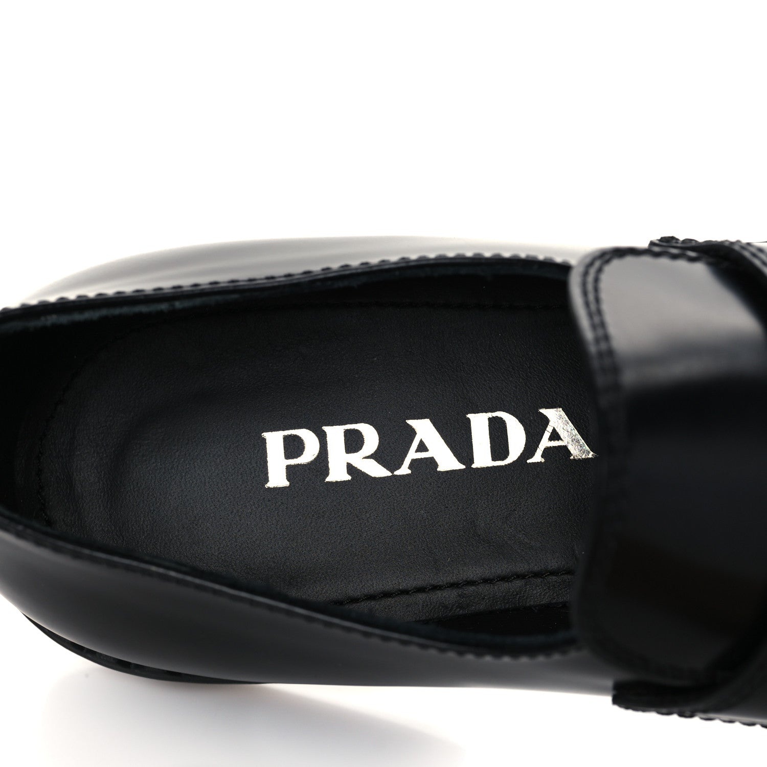 Prada Spazzolato Metal Triangle Logo 50mm Loafers 37.5 Black 7 of 8