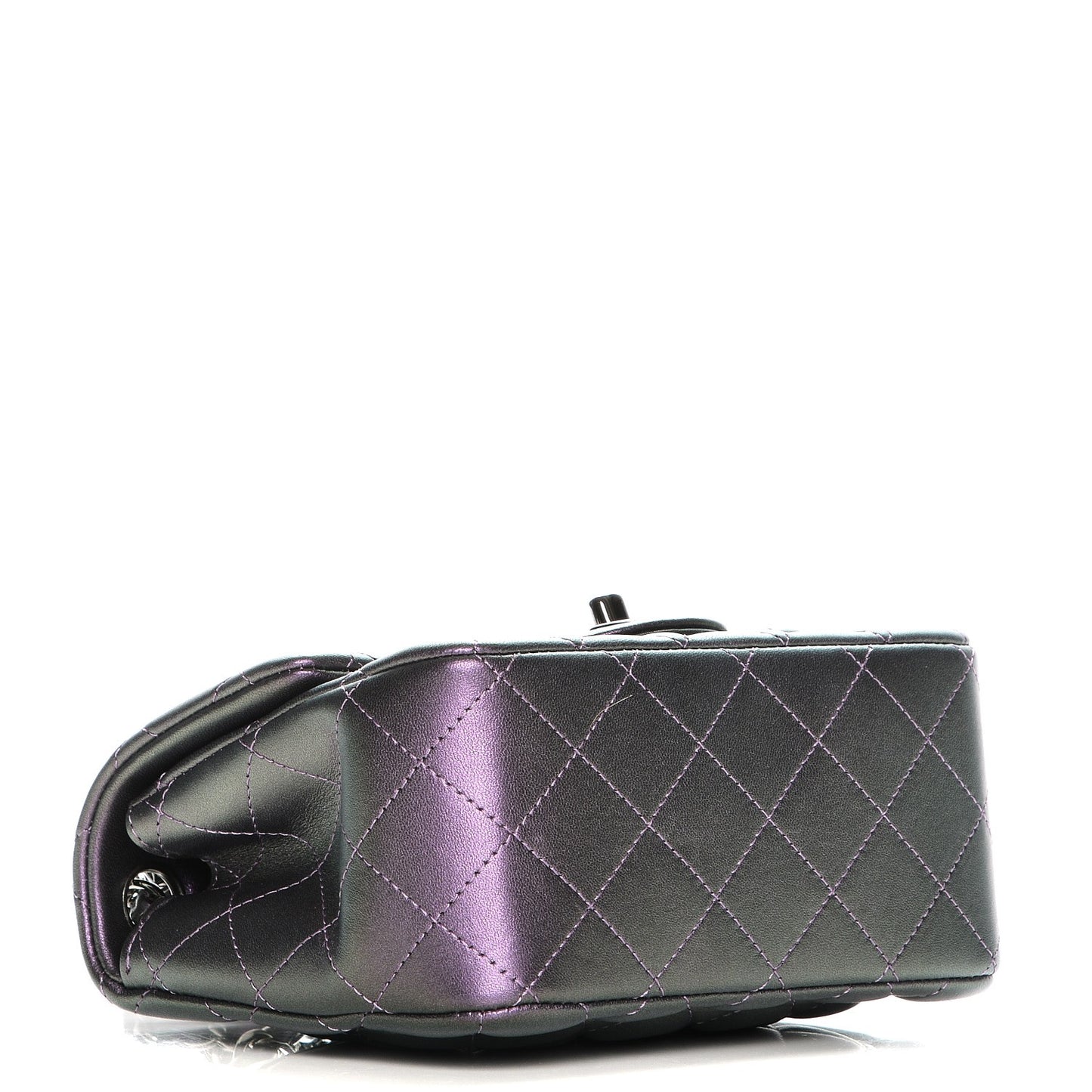 Iridescent Lambskin Quilted Mini Square Flap Dark Purple