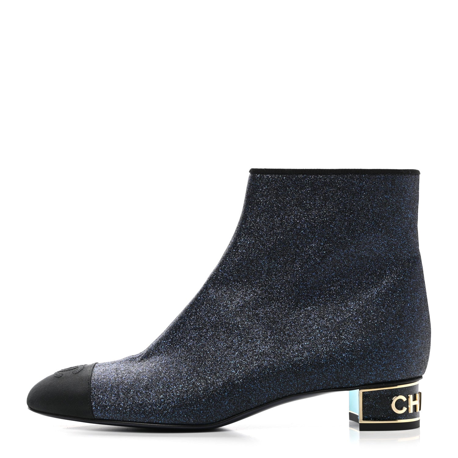 Chanel Grosgrain Sequin Cap Toe Logo Short Boots 41 Blue 1 of 8