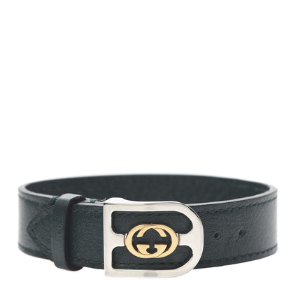 Gucci 18K Yellow Gold Calfskin Interlocking G Bracelet Green 1 of 4