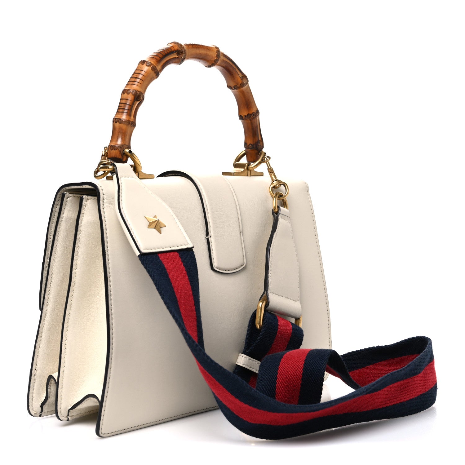 Gucci Calfskin Bamboo Web Medium Dionysus Top Handle Bag White Blue Hibiscus Red 3 of 11