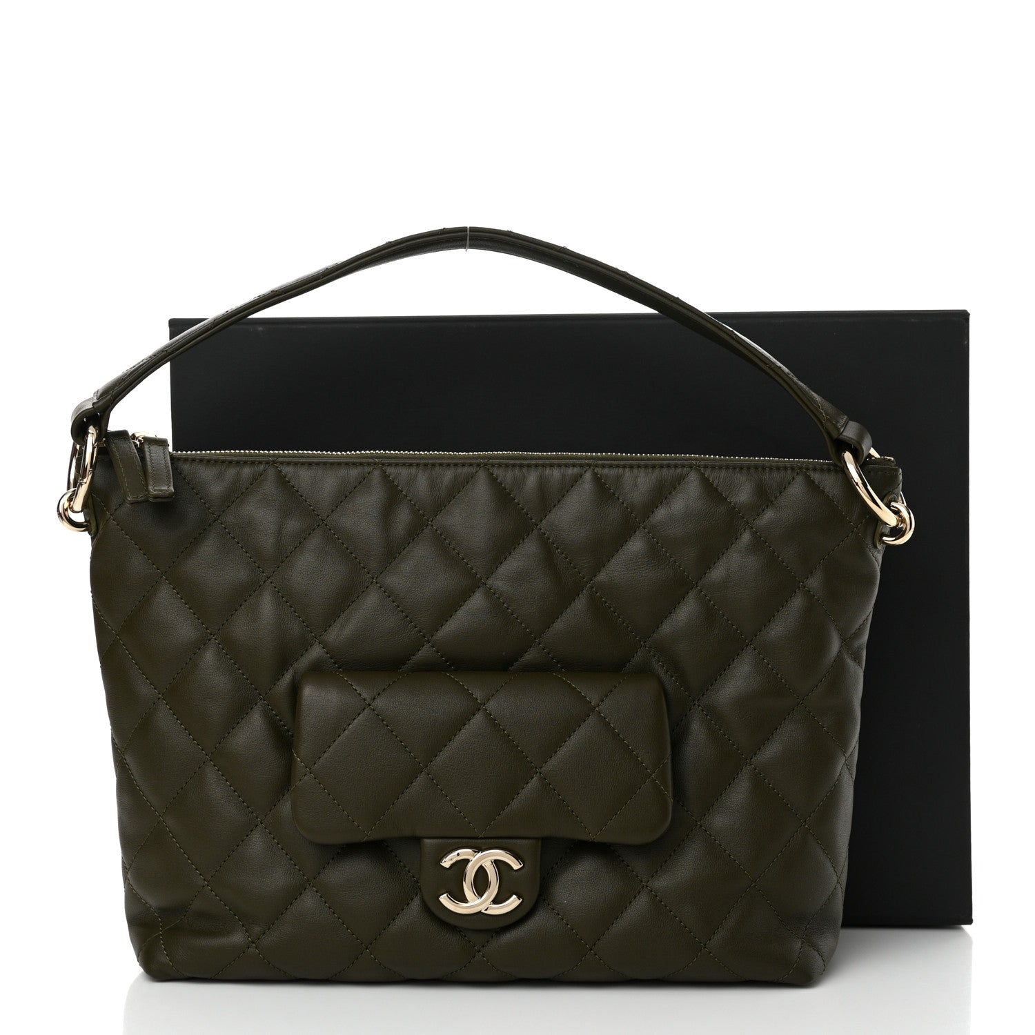 Chanel Calfskin Quilted Coco Mellow Hobo Khaki 12 of 12