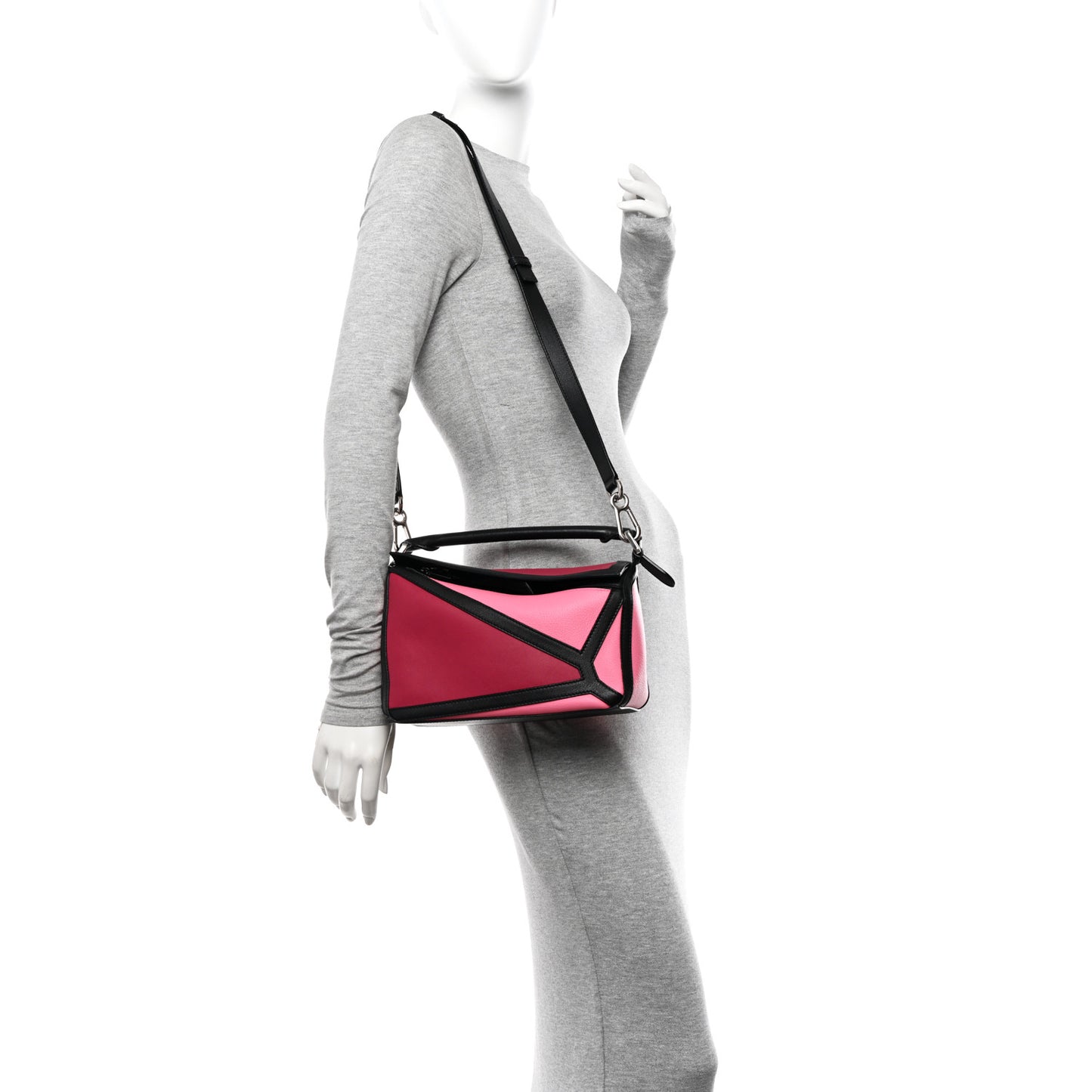 Calfskin Small Graphic Puzzle Bag Raspberry Wild Rose