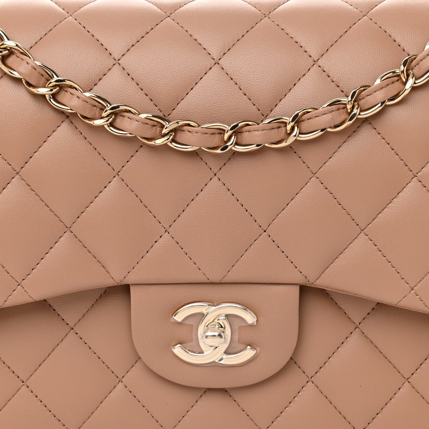 Lambskin Quilted Jumbo Double Flap Dark Beige
