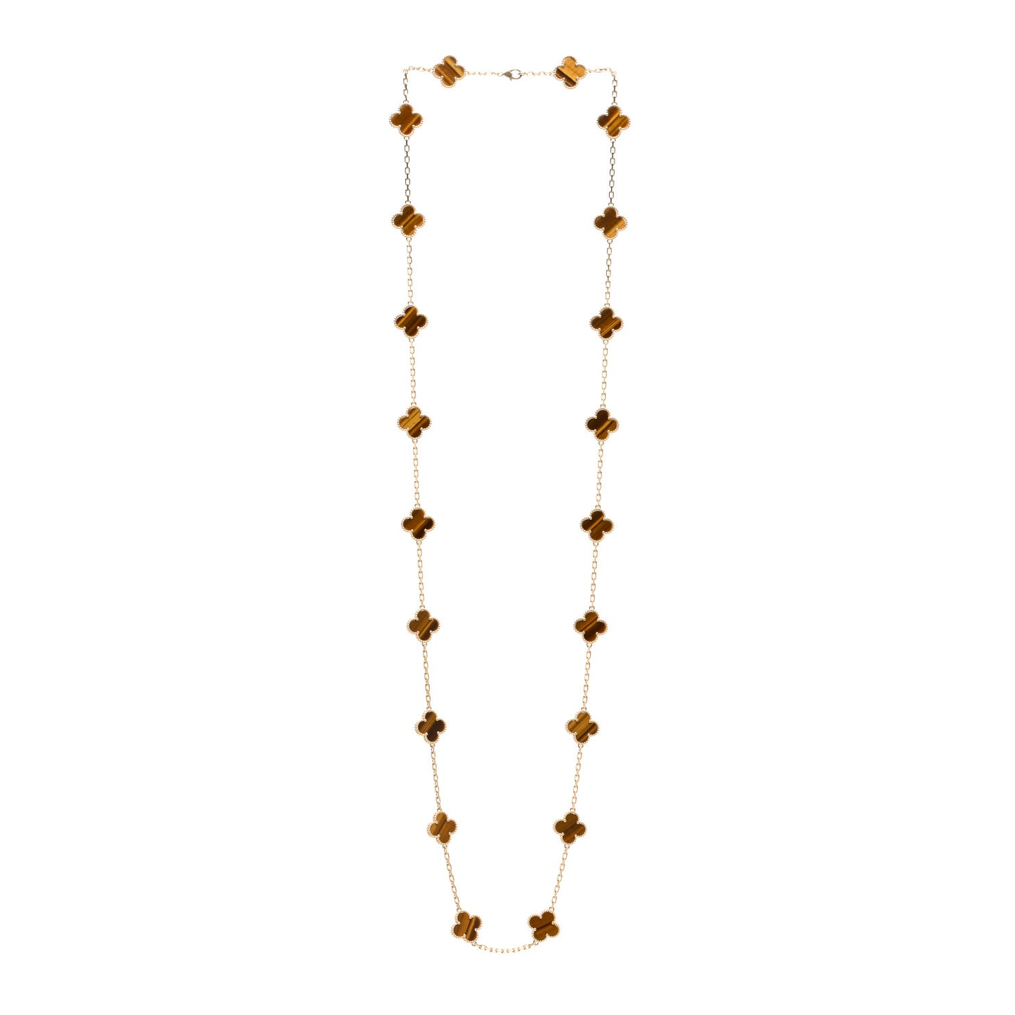 18K Yellow Gold Tiger Eye 20 Motifs Vintage Alhambra Necklace