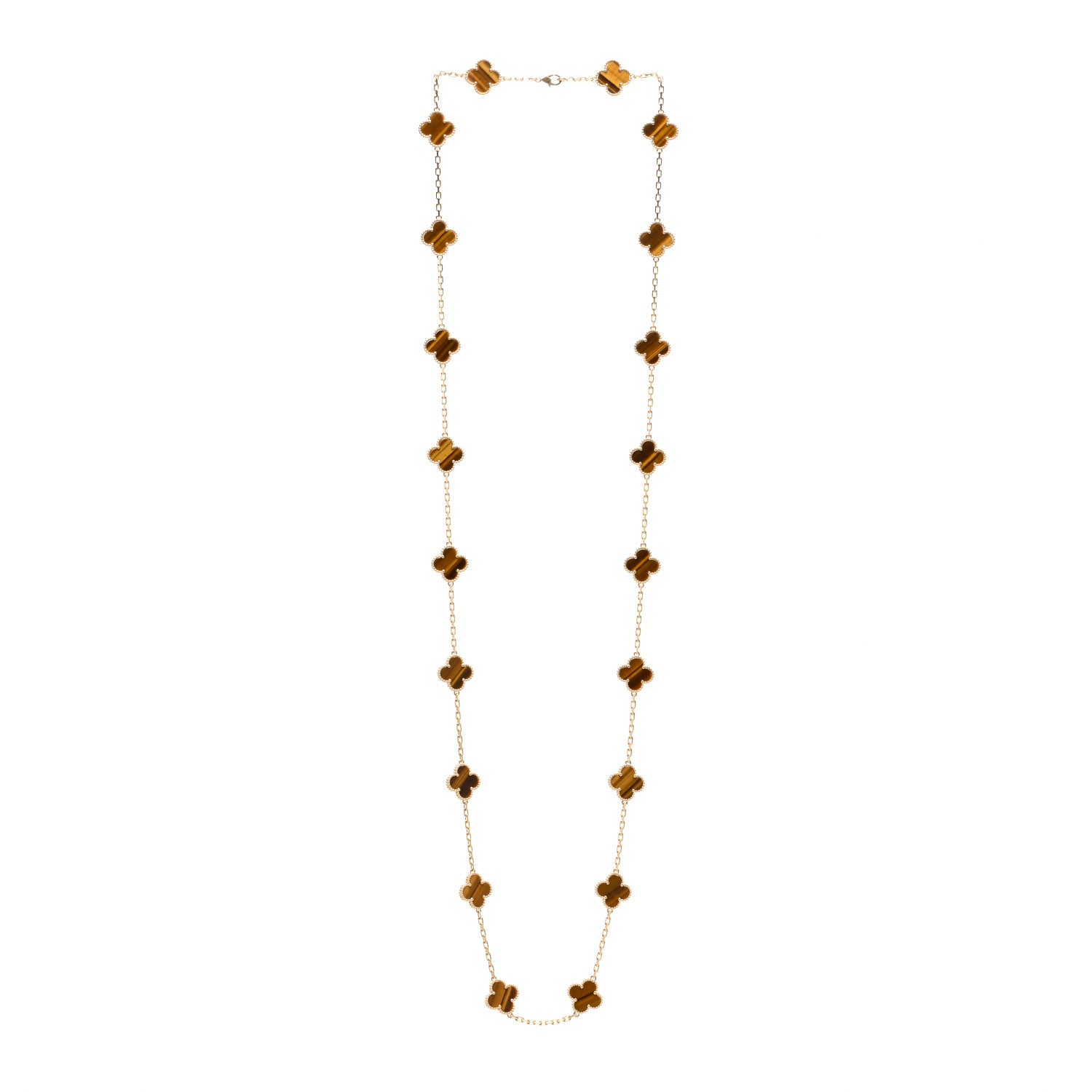Van Cleef & Arpels 18K Yellow Gold Tiger Eye 20 Motifs Vintage Alhambra Necklace 3 of 6