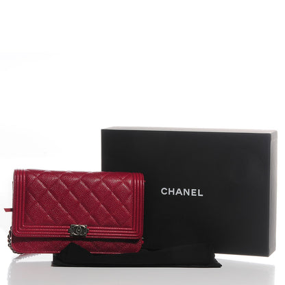 Chanel Caviar Quilted Boy Wallet On Chain WOC Red 5 of 9