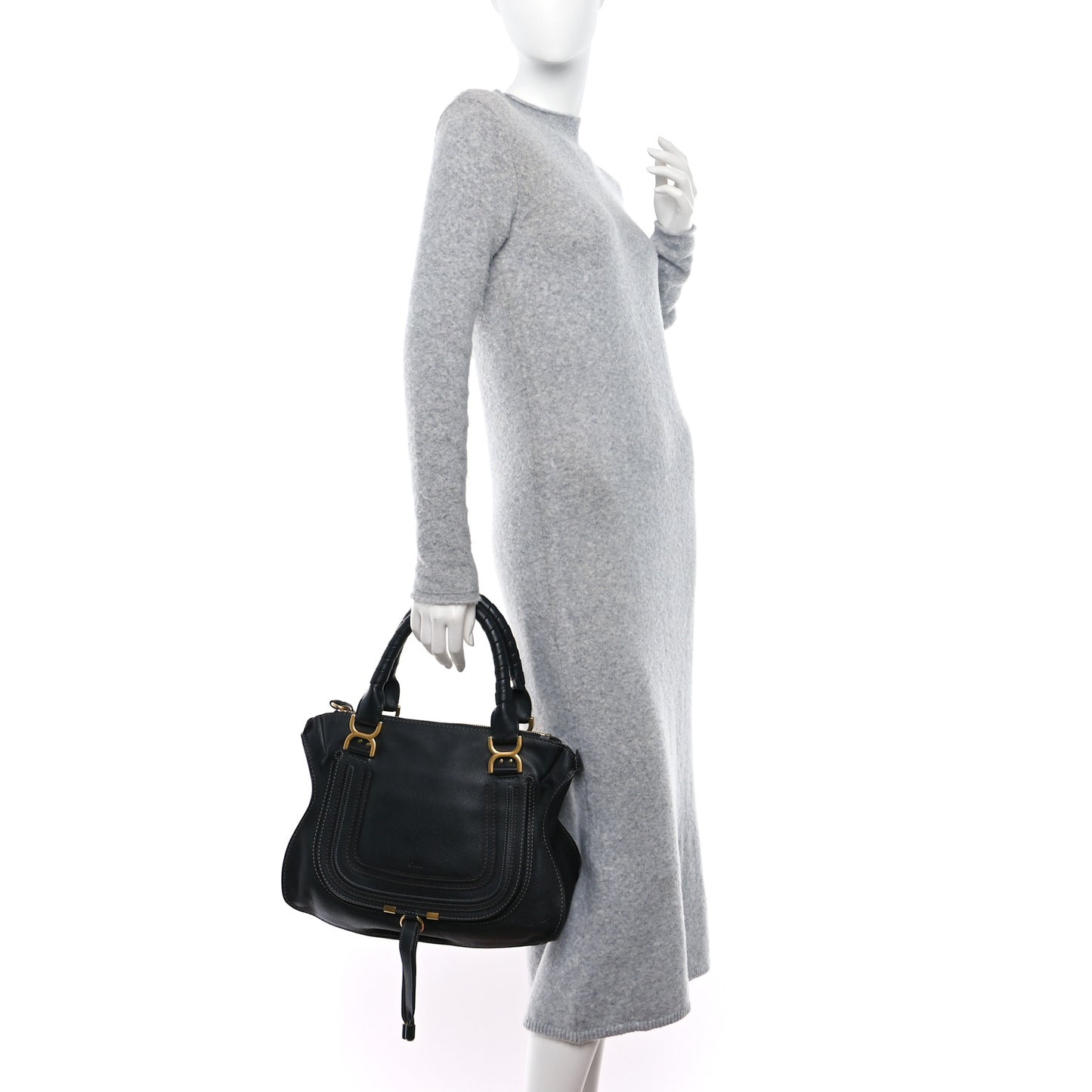 Calfskin Large Marcie Satchel Black