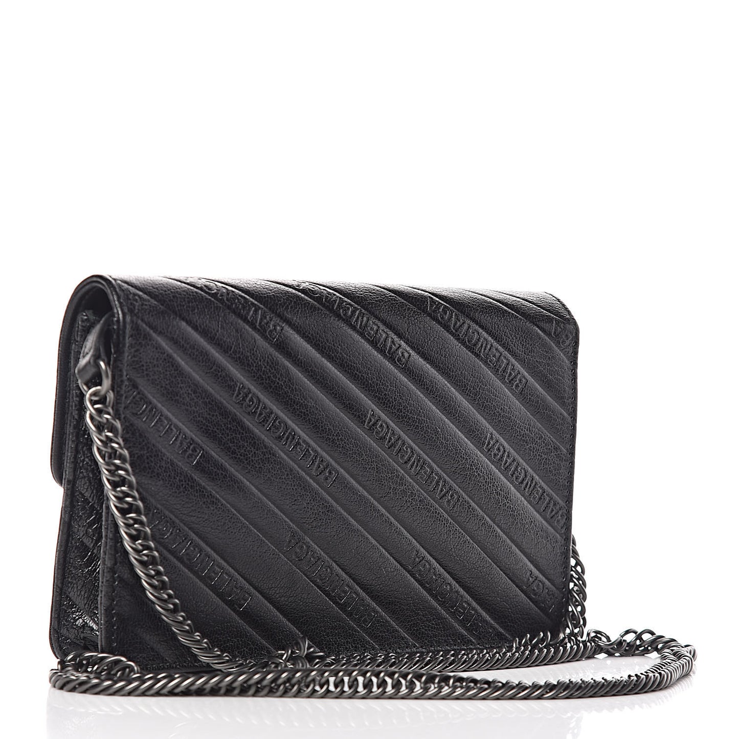 Shiny Goatskin Logo Embossed Monochrome BB Wallet On Chain Black