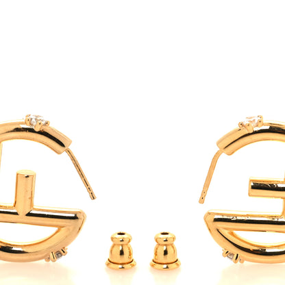Fendi Metal Crystal F Hoop Earrings Soft Gold 3 of 5