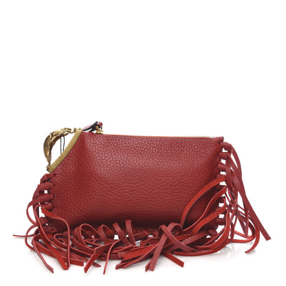 Valentino Garavani Grained Calfskin C-Rockee Sagittarius Fringe Clutch Scarlet 1 of 8