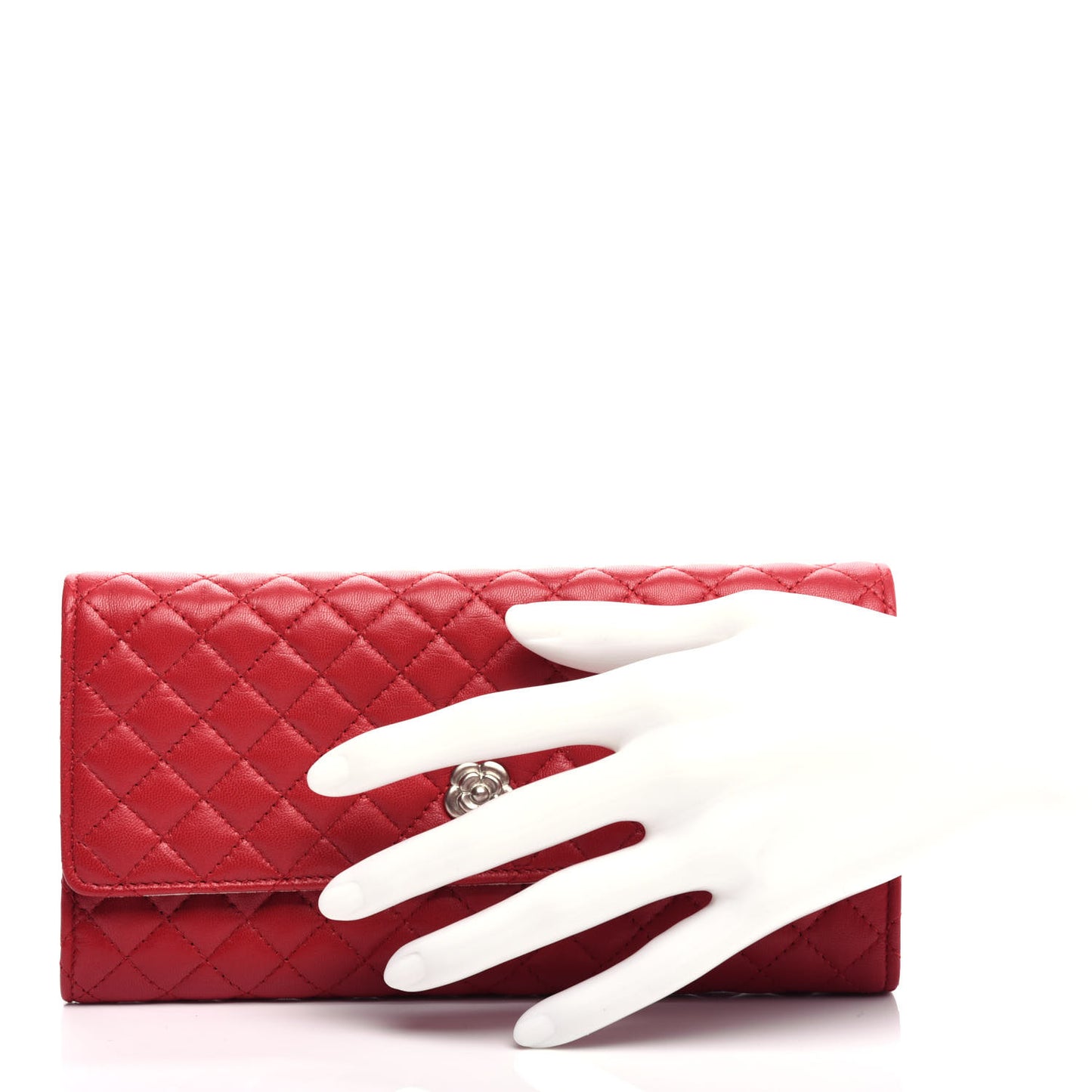Lambskin Quilted Camellia Tri Fold Jewelry Case Red