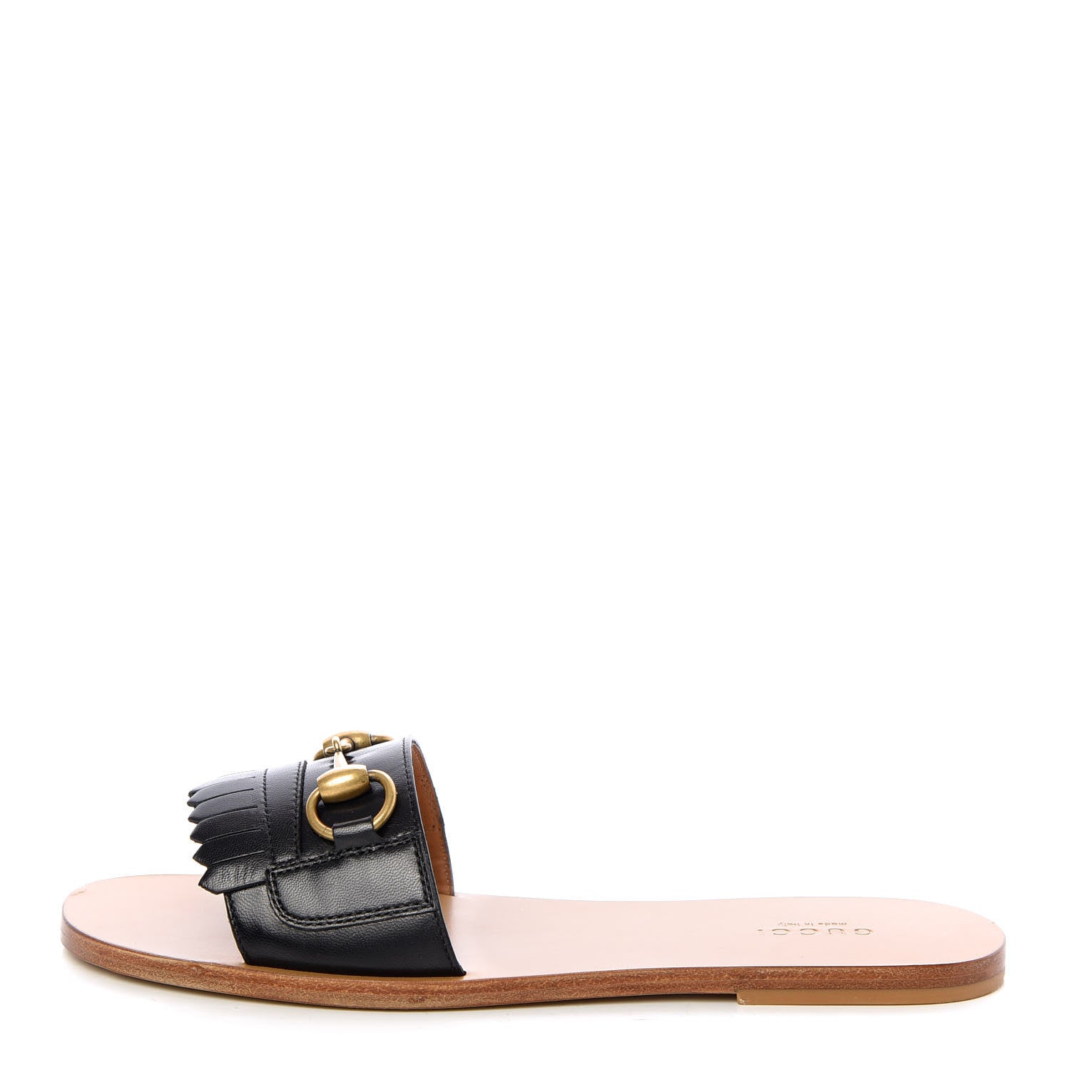 Gucci Malaga Kid Fringe Horsebit Slide Sandals 38 Black 1 of 11