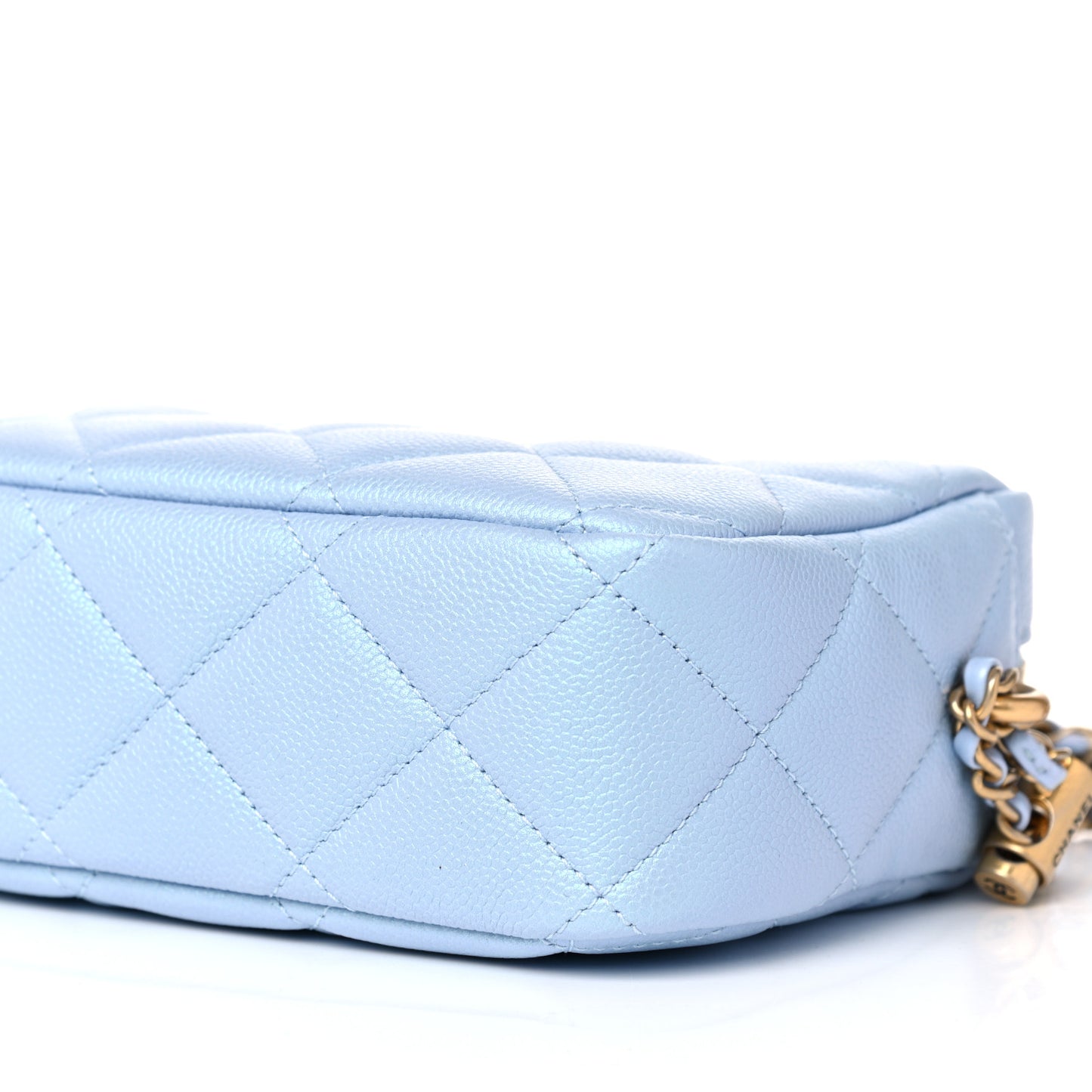 Iridescent Caviar Quilted Mini My Perfect Camera Case Light Blue