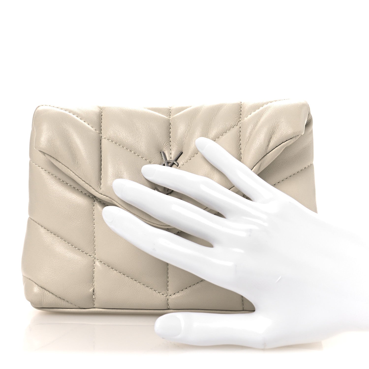 Saint Laurent Lambskin Monogram Loulou Puffer Pouch Clutch Crema Soft 2 of 12