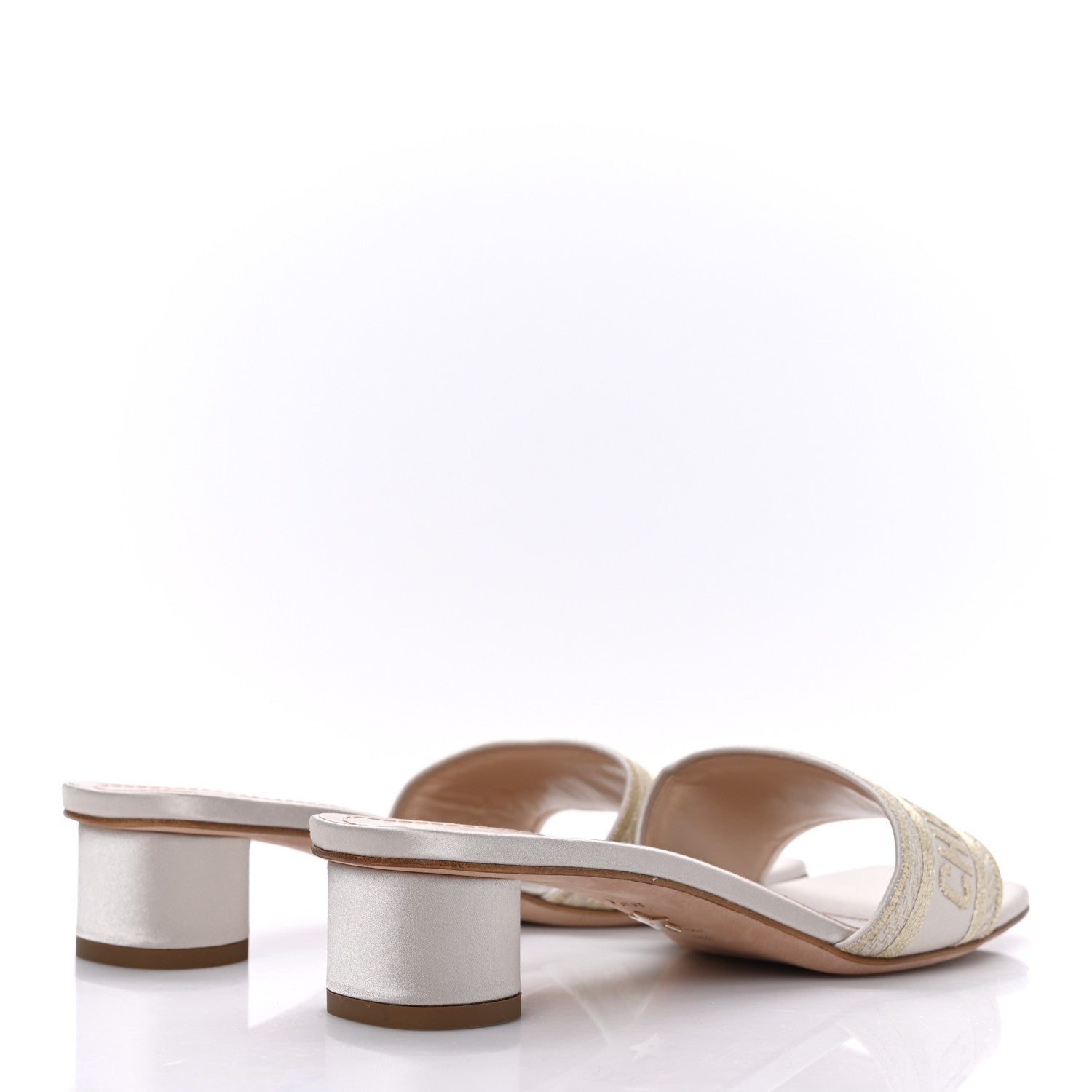 Christian Dior Metallic Satin Embroidered Dway 35mm Slide Sandals 38.5 Pale Gold 4 of 8