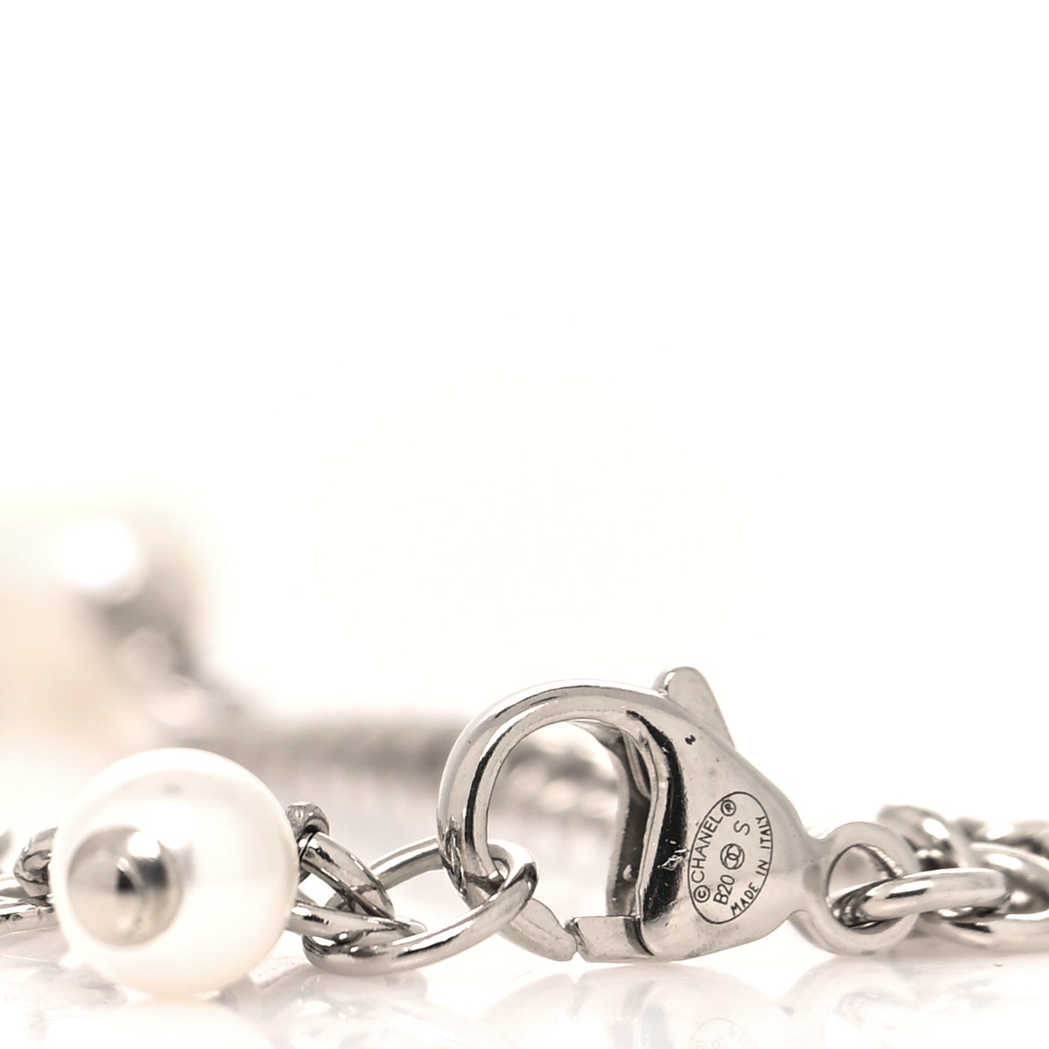 Chanel Pearl Crystal Palais Garnier CC Bracelet Silver Pearly White 4 of 6