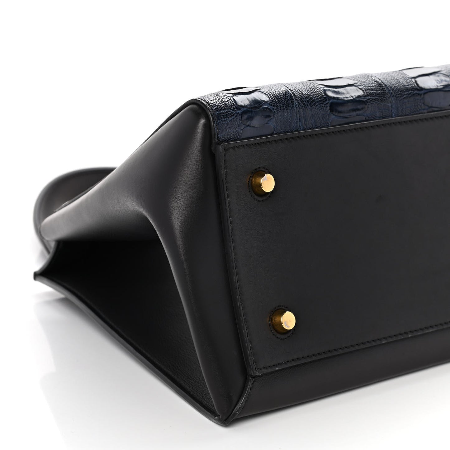 Smooth Calfskin Ostrich Leg Medium Edge Shoulder Bag Black