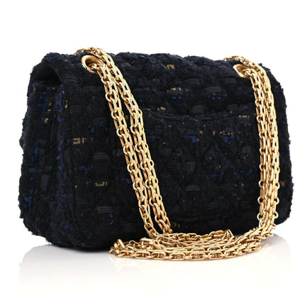 Chanel Tweed Quilted Mini 2.55 Reissue Flap Black Gold Navy 3 of 10