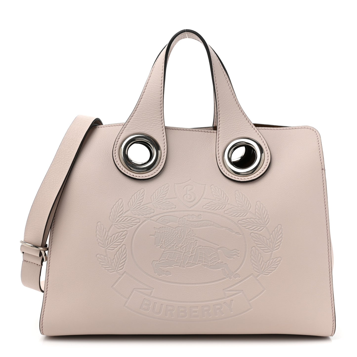 Smooth Calfskin Small Grommet Embossed Crest Bag Chalk Pink