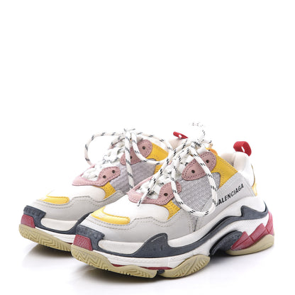Balenciaga Mesh Nubuck Womens Triple S Sneakers 35 White Gris Jaune Rose 2 of 9