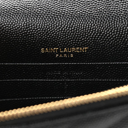 Saint Laurent Grain De Poudre Matelasse Chevron Monogram Envelope Chain Wallet Black 5 of 10