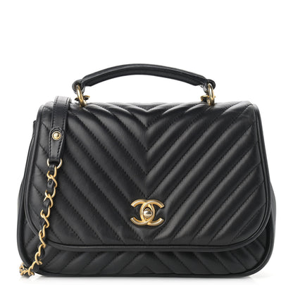 Chanel Lambskin Reverse Chevron Quilted Round Top Handle Flap Black 1 of 13