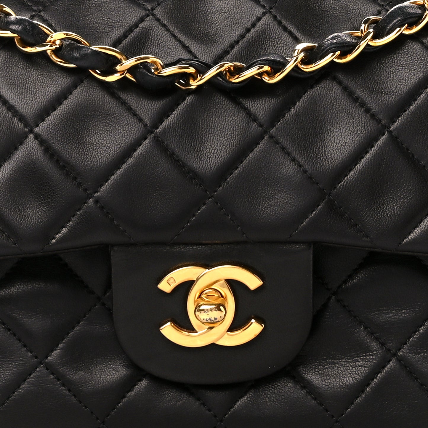 Lambskin Quilted Small Double Flap Black