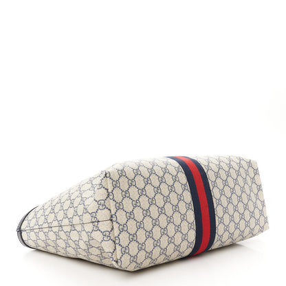 Gucci GG Supreme Monogram Textured Calfskin Web Medium Ophidia Shopping Tote Beige Blue 4 of 11