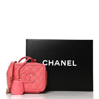 Chanel Caviar Quilted Small CC Filigree Vanity Case Coral 13 of 13