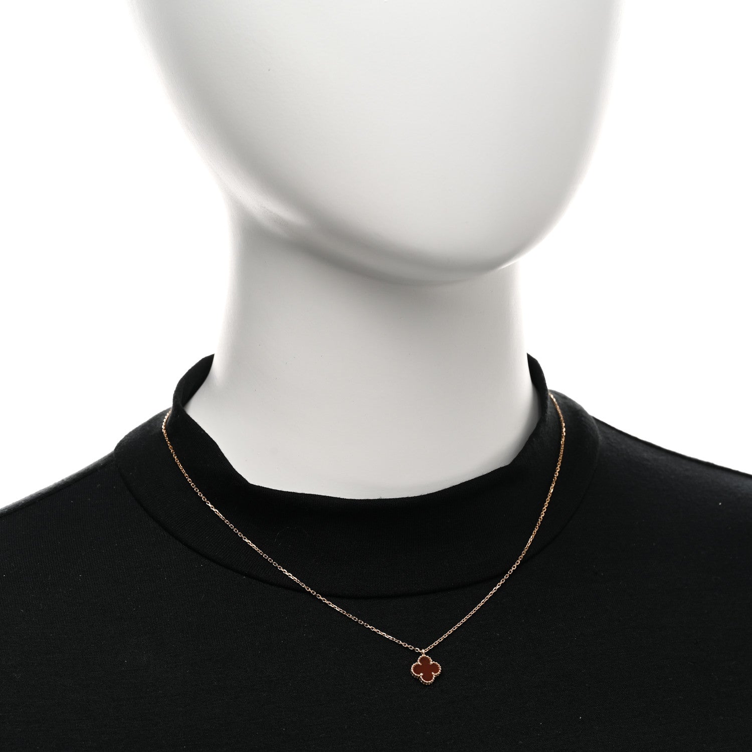 Van Cleef & Arpels 18K Rose Gold Carnelian Sweet Alhambra Pendant Necklace 2 of 4