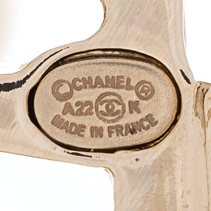 Chanel Metal Pearl Logo Drop Earrings Gold 4 of 4