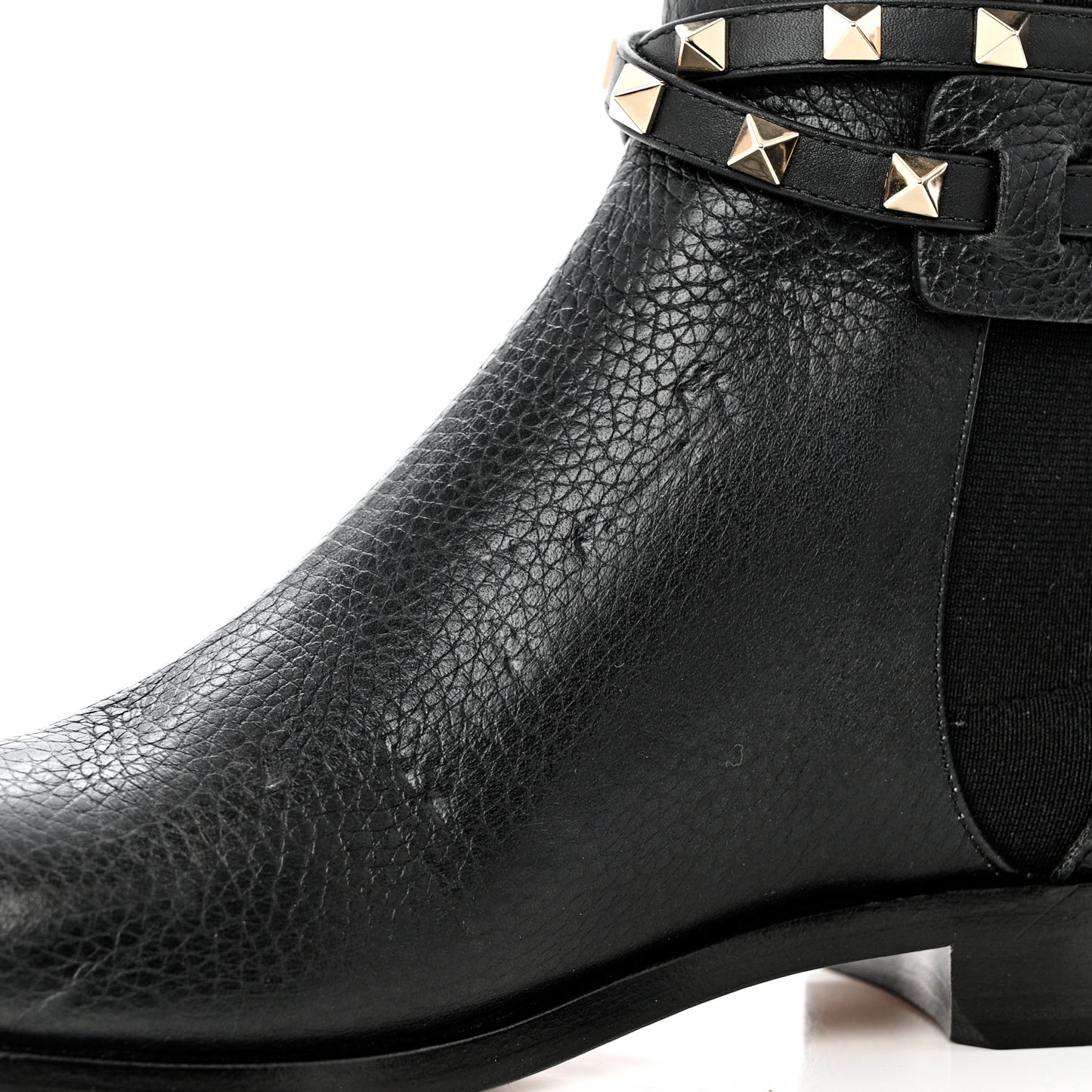 Grained Calfskin Rockstud Beatle Chelsea Ankle Boots 38 Black