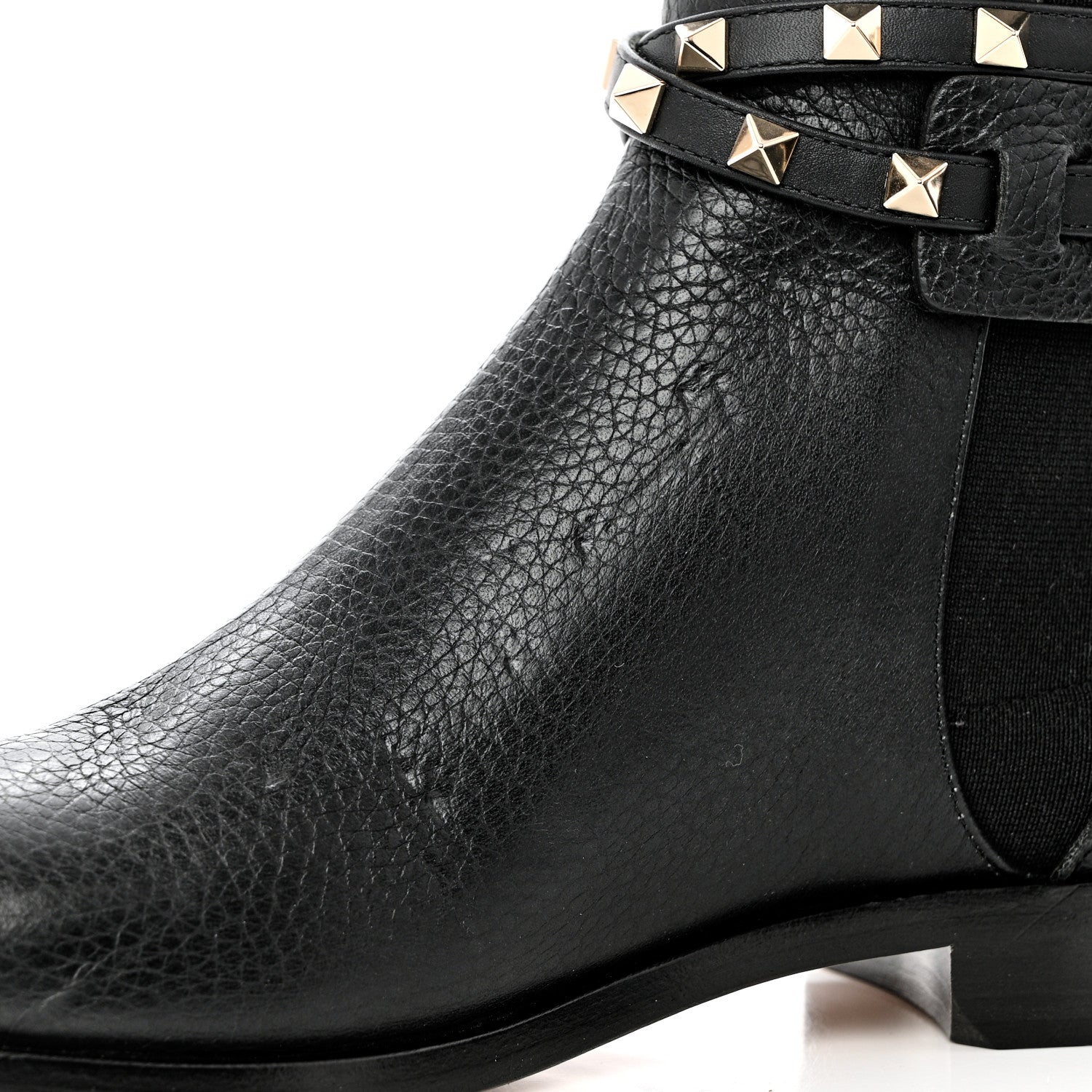 Valentino Garavani Grained Calfskin Rockstud Beatle Chelsea Ankle Boots 38 Black 9 of 12