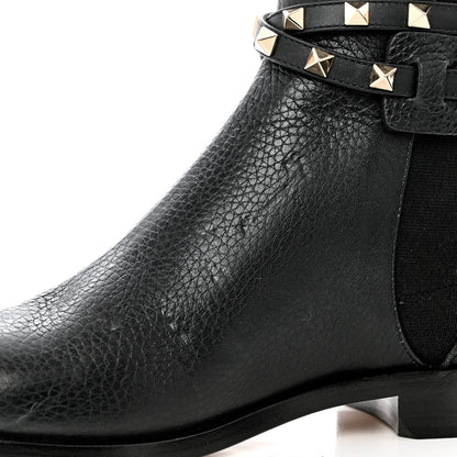 Valentino Garavani Grained Calfskin Rockstud Beatle Chelsea Ankle Boots 38 Black 9 of 12