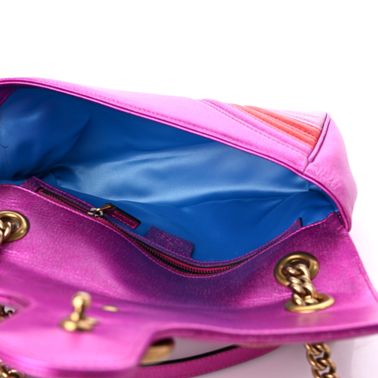 Metallic Calfskin Matelasse Small GG Marmont Shoulder Bag Fuchsia