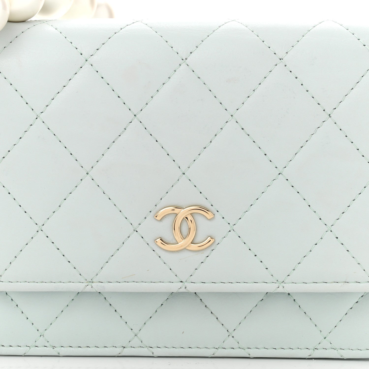 Chanel Calfskin Quilted Mini Maxi Pearls Wallet On Chain WOC Light Blue 8 of 10