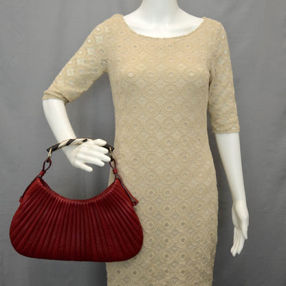 Saint Laurent Lambskin Pleated Mombasa Hobo Red 2 of 8