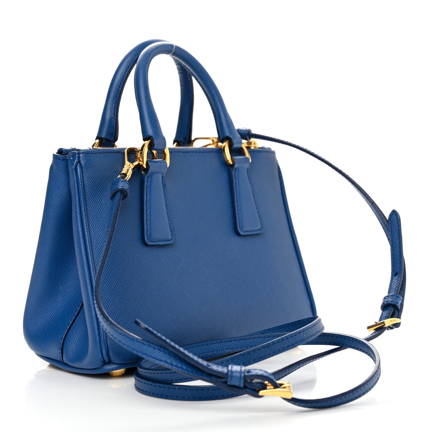 Prada Saffiano Micro Galleria Double Zip Tote Azzurro 3 of 14