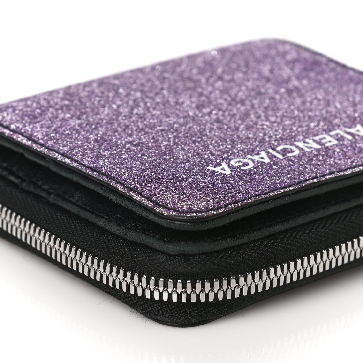 Balenciaga Glitter Calfskin Logo Everyday Multi Zip Wallet Purple 11 of 16