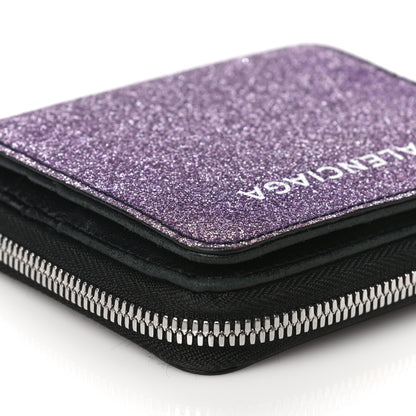 Balenciaga Glitter Calfskin Logo Everyday Multi Zip Wallet Purple 11 of 16