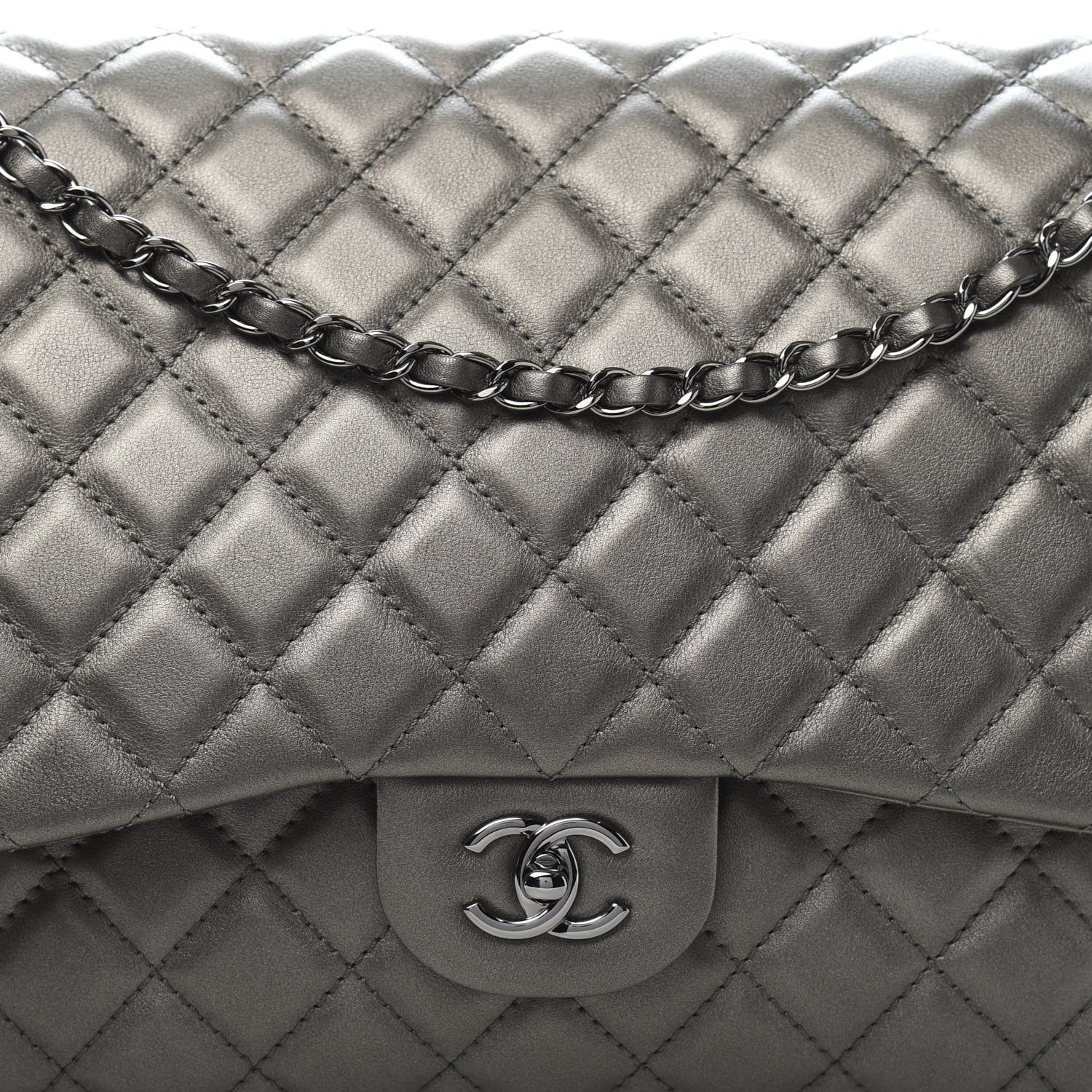 Chanel Metallic Calfskin Quilted Small XXL Travel Flap Bag Dark Silver 10 of 11