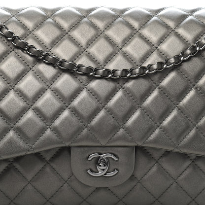 Chanel Metallic Calfskin Quilted Small XXL Travel Flap Bag Dark Silver 10 of 11